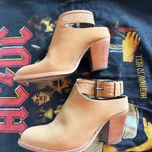 Anthropologie Tan Heeled Boots with Chunky Heel by Crevo